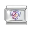 Italian charm link with colorful evil eye heart motif in polished stainless steel - Evil Eye Gradient Heart Style (Iridescent-12)