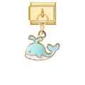 Charm modulare italiano con balena in smalto azzurro su base in acciaio inox dorato - Pesce Tropicale Cartoon Blu Chiaro (Gold Base - Fish 6) / Oro