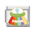 Italian charm link with rainbow UFO alien and Sounds Gay I'm In text in silver steel - Spaceship 1