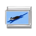 Italian charm bracelet link featuring a black cat swimming on a blue background - Blue Water Swimming Black Cat Style