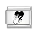 Italienisches Armband-Modul aus Edelstahl mit schwarzem Hand-Herz-Motiv in Silber - Hand hält Herz (8)