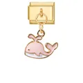Link per bracciale italiano con ciondolo a balena rosa smaltata su base dorata - Balena che Spruzza Acqua Rosa (Gold Base - Fish 7) / Oro