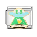 Italian modular charm link featuring silver UFO design and We Come To Party text - Spaceship 2