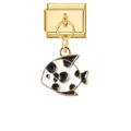 Ciondolo per bracciale italiano con pesce tropicale dorato in smalto bianco e nero - Pesce a Macchie Bianche e Nere (Gold Base - Fish 8) / Oro