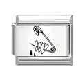 Italienisches Charm-Glied mit Sicherheitsnadel und drei Herzen aus poliertem Edelstahl - Sicherheitsnadel-Herz-Tropfen (10)