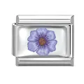 Italian charm link with purple floral pattern made of polished stainless steel - Purple Bloom Module (M293391)