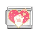 Italian modular charm in stainless steel with pink enamel heart and cat paw detail - Cat Paw