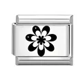 Italienisches Armband-Modul aus Edelstahl in Silber mit schwarz-weißem Blumenmuster - Blumen und Sterne (11)