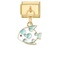 Maglia per bracciale modulare italiano con ciondolo a forma di pesce tropicale dorato - Pesce a Macchie Bianche e Blu (Gold Base - Fish 10) / Oro