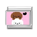 Italian charm link in stainless steel featuring cute cartoon dogs and a black heart - Stacked Cute Dogs with Heart Style