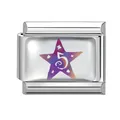 Italian charm link featuring a purple star and number 5 on stainless steel base - No. 5 Five-Pointed Star Style (Iridescent-16)