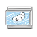 Italian charm link with cute white dog swimming motif in stainless steel - Blue Water Swimming White Puppy Style
