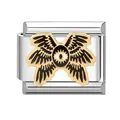 Italian modular charm in stainless steel with golden seraph eye on black enamel - Black Wings