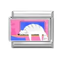 Italian charm link in stainless steel featuring a white cat at a blue computer monitor - Working White Cat at Computer Style