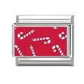 Italienisches Armband-Modul mit rotem Weihnachts-Zuckerstangen-Motiv aus Edelstahl - Zuckerstangen-Muster