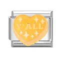 Charm modulare italiano con cuore in smalto giallo e scritta Y'ALL per braccialetti - Y‘All