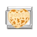 Charm modulare italiano con cuore arancione maculato e scritta BOOTS in acciaio - BOOTS