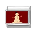 Weihnachts-Schneemann-Charm aus roter Emaille auf silbernem Edelstahl-Modularmband - Schneemann auf rotem Hintergrund