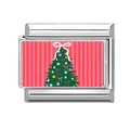 Modulares Glied für italienische Armbänder mit festlichem Weihnachtsbaum auf Streifenhintergrund - Rosa Schleife Weihnachtsbaum Stil