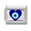Abalorio italiano de acero con corazón azul oscuro y símbolo del ojo turco - Estilo Ojo Turco Corazón Azul (Eyes-1)