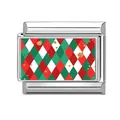 Italienisches Charm-Armbandglied mit rot-grünem Rautenmuster und Goldglitzer - Rot-grün-weißes Rautenmuster