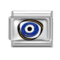 Abalorio modular italiano de acero inoxidable con diseño de ojo azul esmaltado - Ojo Turco Rectangular Esmalte Azul Blanco (Eyes-2)