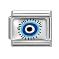 Eslabón italiano con diseño de ojo turco azul colorido en acero inoxidable pulido - Estilo Pestañas Radiantes Ojo Turco (Eyes-3)