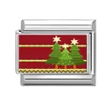 Italienisches Armbandglied mit roten Weihnachtsbäumen aus rostfreiem Edelstahl - Drei Weihnachtsbäume mit Karomuster