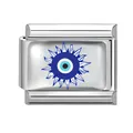 Eslabón modular de pulsera italiana con ojo turco azul en acero pulido - Patrón Sol Radiante Ojo Turco (Eyes-4)