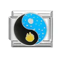 Charm modulare italiano in acciaio inossidabile con design yin-yang a fiamma nero e blu - Yin e Yang