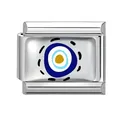 Maillon de bracelet italien en acier inoxydable avec émail d'oeil bleu protecteur - Mauvais Œil Accentué de Lumière Jaune (Eyes-6)