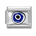 Charm modulaire italien en acier inoxydable avec motif œil bleu émaillé chic - Mauvais Œil Fond Argent Brossé (Eyes-7)