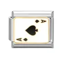 Charm modulare italiano con motivo asso di picche e bordo dorato su base in acciaio - Asso di picche