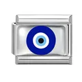 Maillon de bracelet à breloques italien avec œil bleu en émail sur acier inoxydable - Œil Bleu Blanc Classique Émail (Eyes-8)