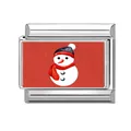 Italienisches Charm-Glied mit rotem Hintergrund und Schneemann für DIY-Armbänder - Schneemann mit schwarz-roter Mütze