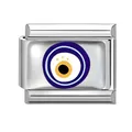 Maillon modulaire en acier inoxydable avec motif œil bleu pour bracelets DIY personnalisés - Style Bleu Accentué de Points Jaunes (Eyes-9)