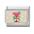 Italienischer Armband-Charm mit festlichem Weinglas und Weihnachts-Schleifen-Design - Festliches Weinglas und Stechpalme