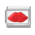 Maglia per bracciale modulare italiano con labbra rosse lucide in acciaio inossidabile - Labbra