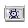 Maillon modulaire en acier inoxydable argenté avec motif œil bleu et petits cœurs - Style Bleu Décoratif Longs Cils (Eyes-10)