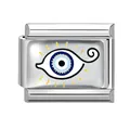 Maillon de bracelet italien avec œil bleu en acier inoxydable poli brillant - Style Décoratif Bord Doré Rayonnant (Eyes-11)