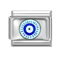 Charme modulaire italien avec motif œil bleu en acier inoxydable poli brillant - Mauvais Œil Bordure Triangle Bleu (Eyes-13)