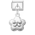 Italian modular charm link in silver finish featuring a 3D floral bow pendant - Bow