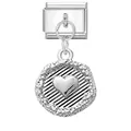 Italian modular charm in silver finish with a 3D heart round pendant for bracelets - Textured Heart