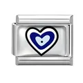 Maillon de charme italien avec motif œil protecteur en forme de cœur en acier inoxydable argent - Contour de Cœur Mauvais Œil (Eyes-15)