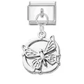 Charm modulare italiano con ciondolo a farfalla rotondo in argento per bracciali - Collana Farfalla Verde con Foglia d'Oro