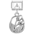 Italian modular bracelet charm with polished silver tulip flower relief pendant - Oval Hollow Tulip