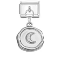 Italian modular link bracelet charm featuring silver round moon pendant with hammered texture - Moon