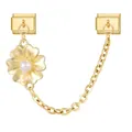 Italienisches Charm-Glied mit goldener Blume, Perle und doppelter Verbindungskette - Weißer Perlenblumen-Stil