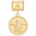Italienisches modulares Glied in Gold-Optik mit einer detaillierten Schildkröten-Gravur - Meeresschildkröte Runde Platte