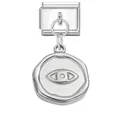 Italian charm bracelet link in silver stainless steel featuring a round evil eye pendant - Eye